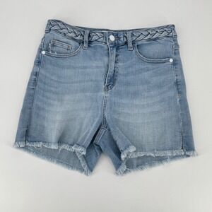 Judy Blue Braided Waistband Frayed Hem Denim Short Light Wash JB150098 LT Size M